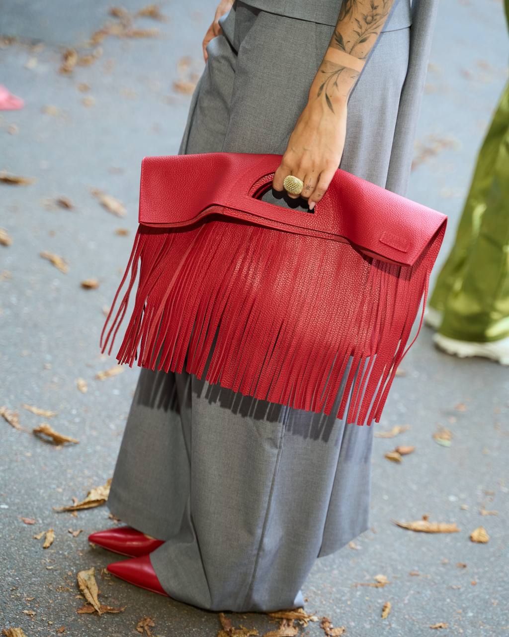 Сумка RIGfringe Mini червона фактурна шкіра