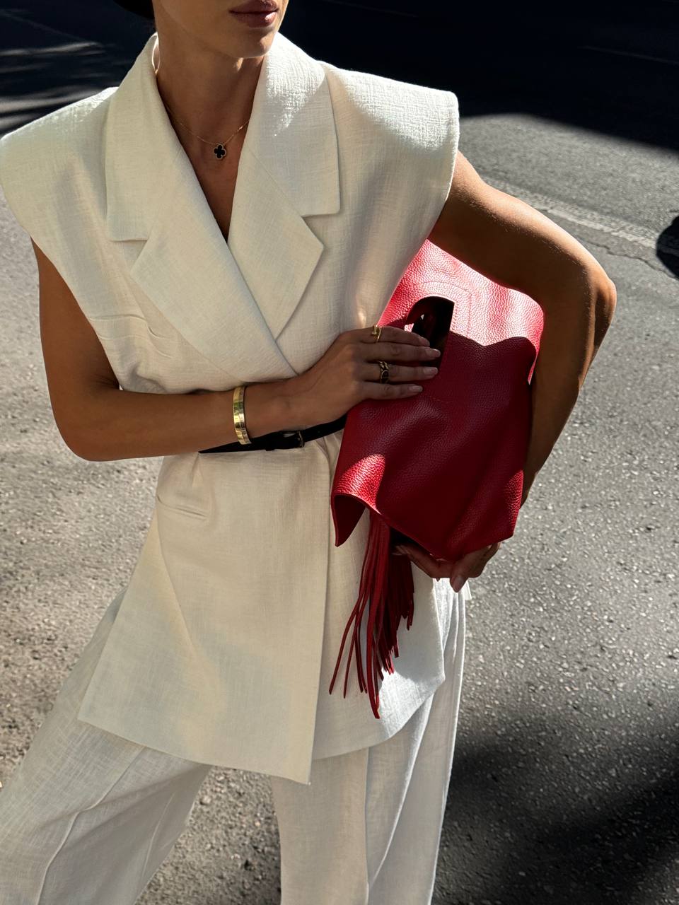 Сумка RIGfringe Mini червона фактурна шкіра