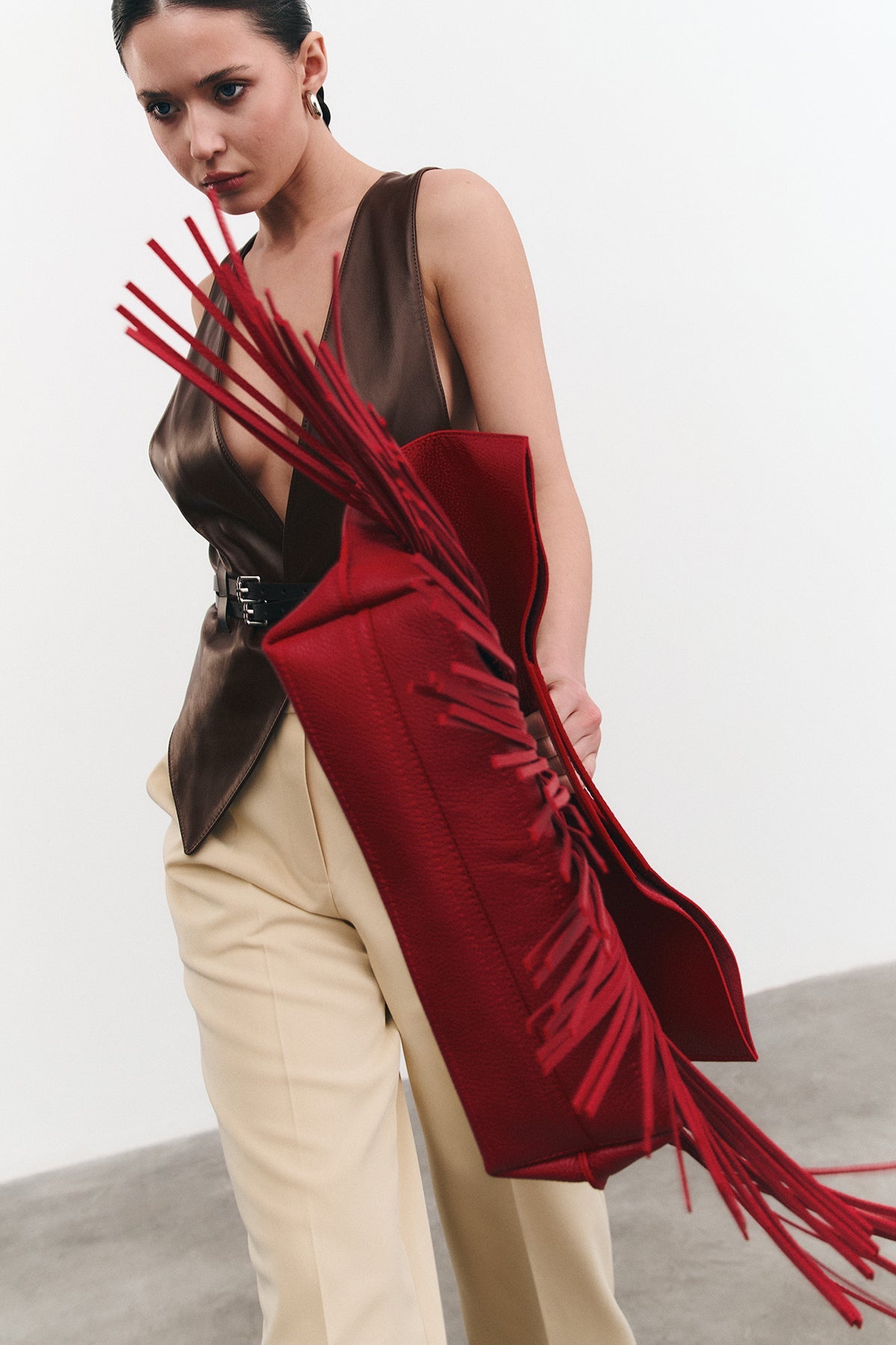 Сумка RIGfringe Mini червона фактурна шкіра